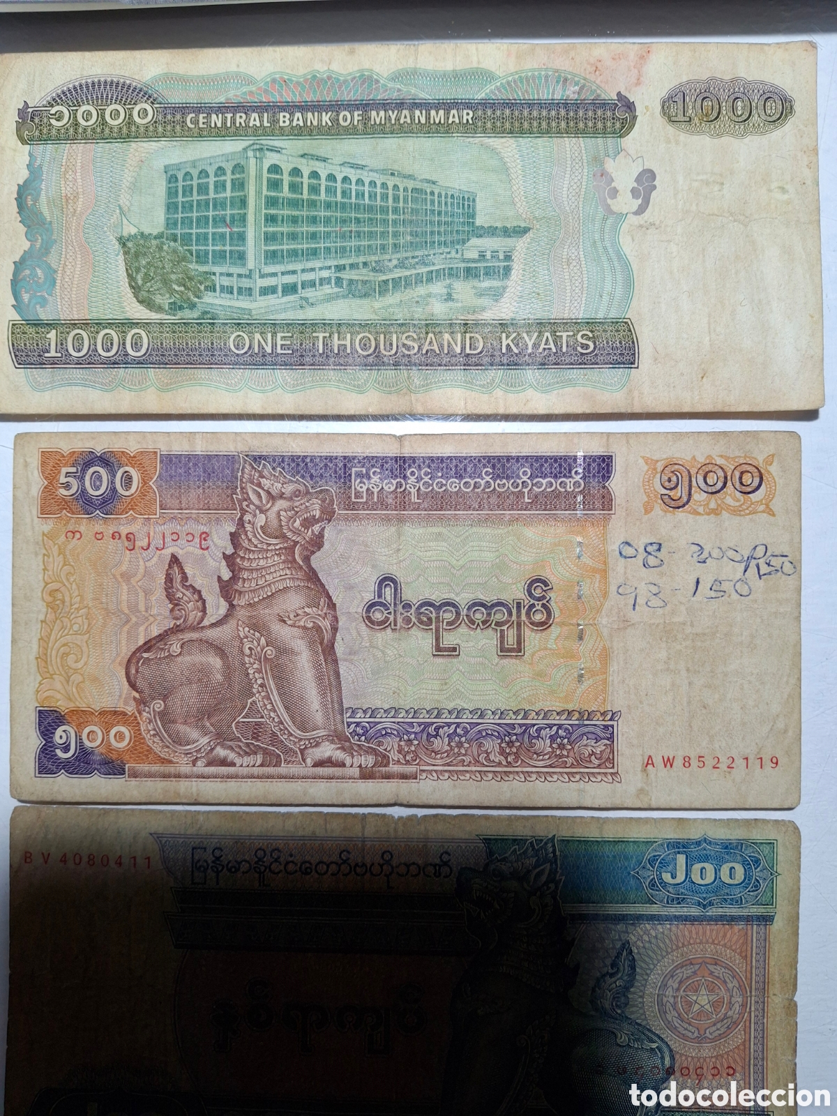 Billetes extranjeros: 4 billetes Myanmar, Kyats - Foto 2