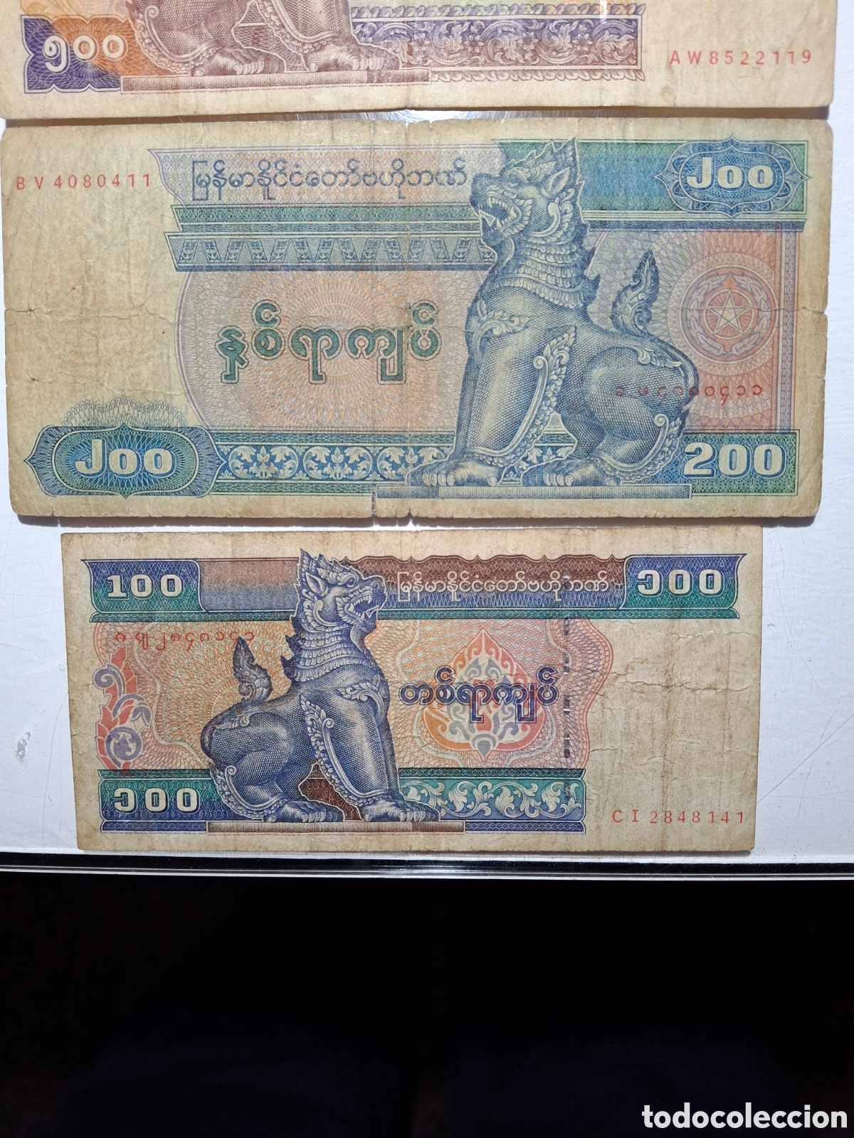Billetes extranjeros: 4 billetes Myanmar, Kyats - Foto 3