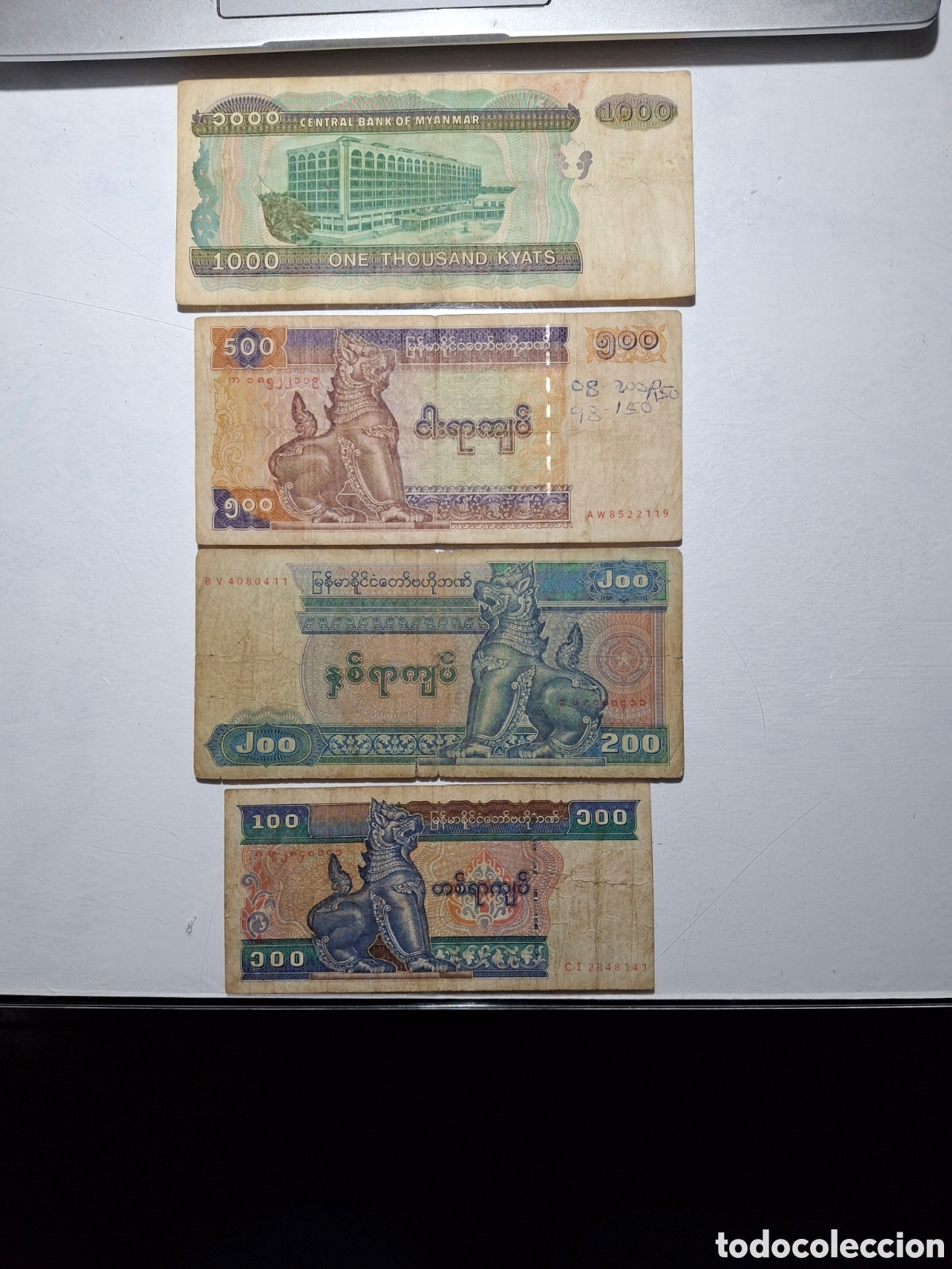 Billetes extranjeros: 4 billetes Myanmar, Kyats - Foto 1