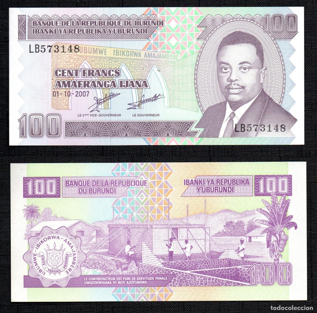 Billetes extranjeros: BURUNDI, 100 FRANCOS. - Foto 1