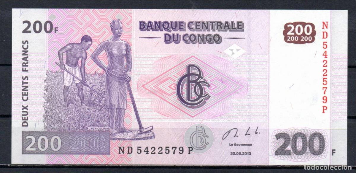Billetes extranjeros: CONGO 2013, 200 FRANCS, P-99b, SC-UNC, 2 ESCANER - Foto 1