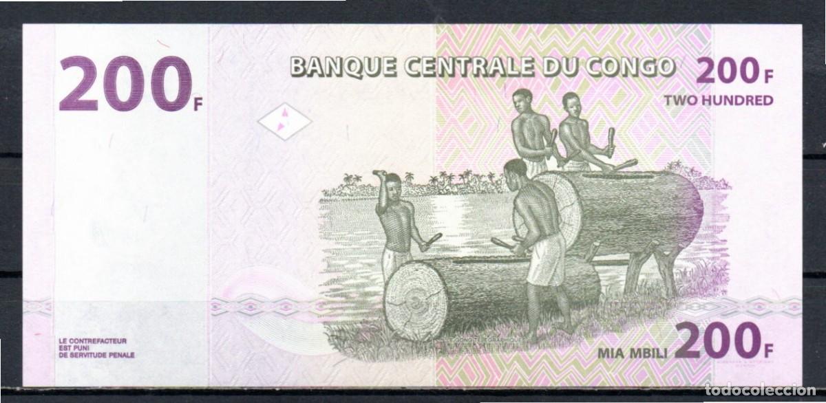 Billetes extranjeros: CONGO 2013, 200 FRANCS, P-99b, SC-UNC, 2 ESCANER - Foto 2