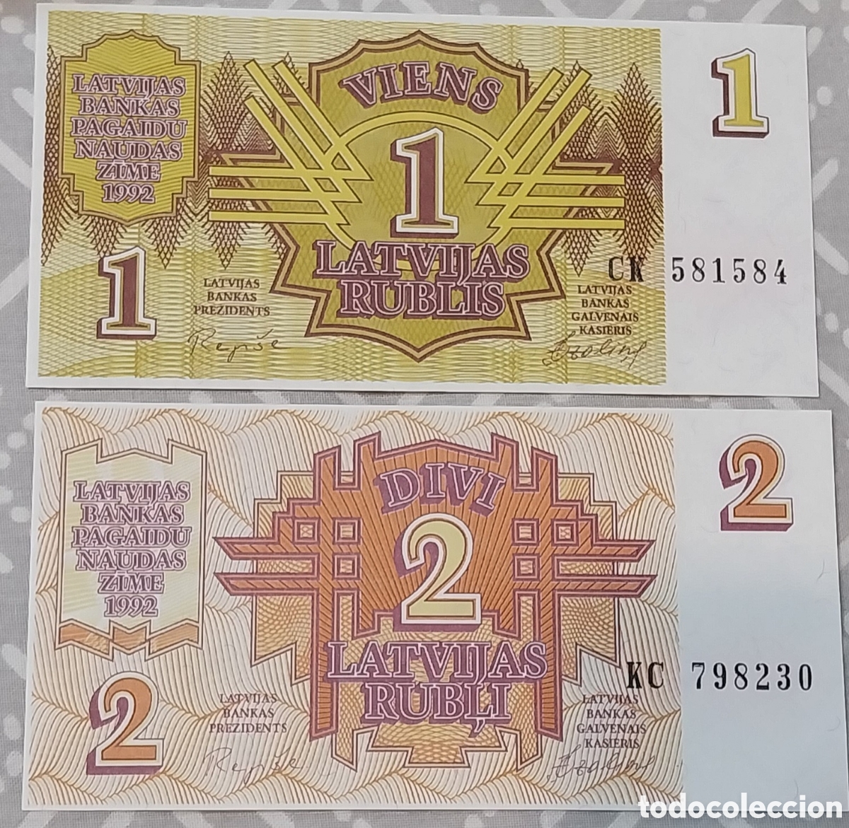 Billetes extranjeros: Set 2 billetes letonia originales %s/c - Foto 1