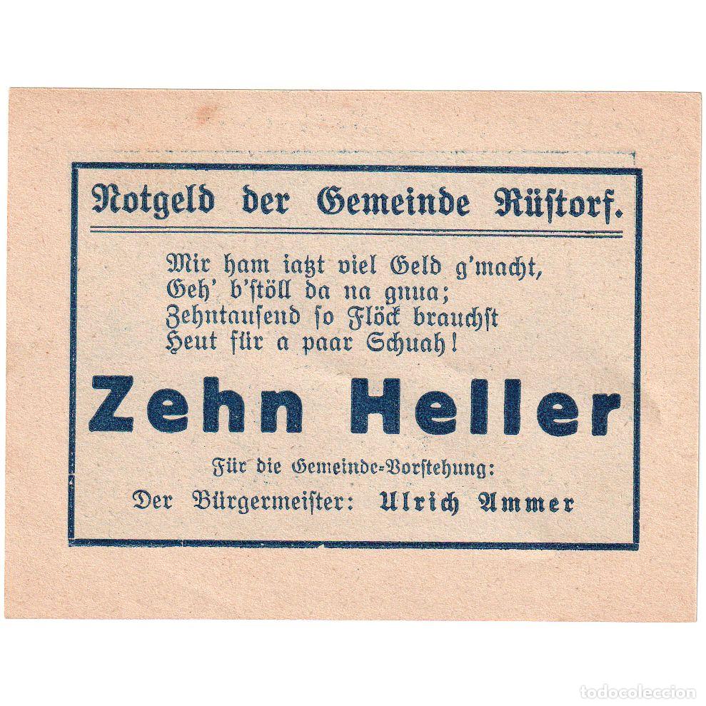 Billetes extranjeros: [#1290321] Austria, Rustorf, 10 Heller, SC - Foto 2