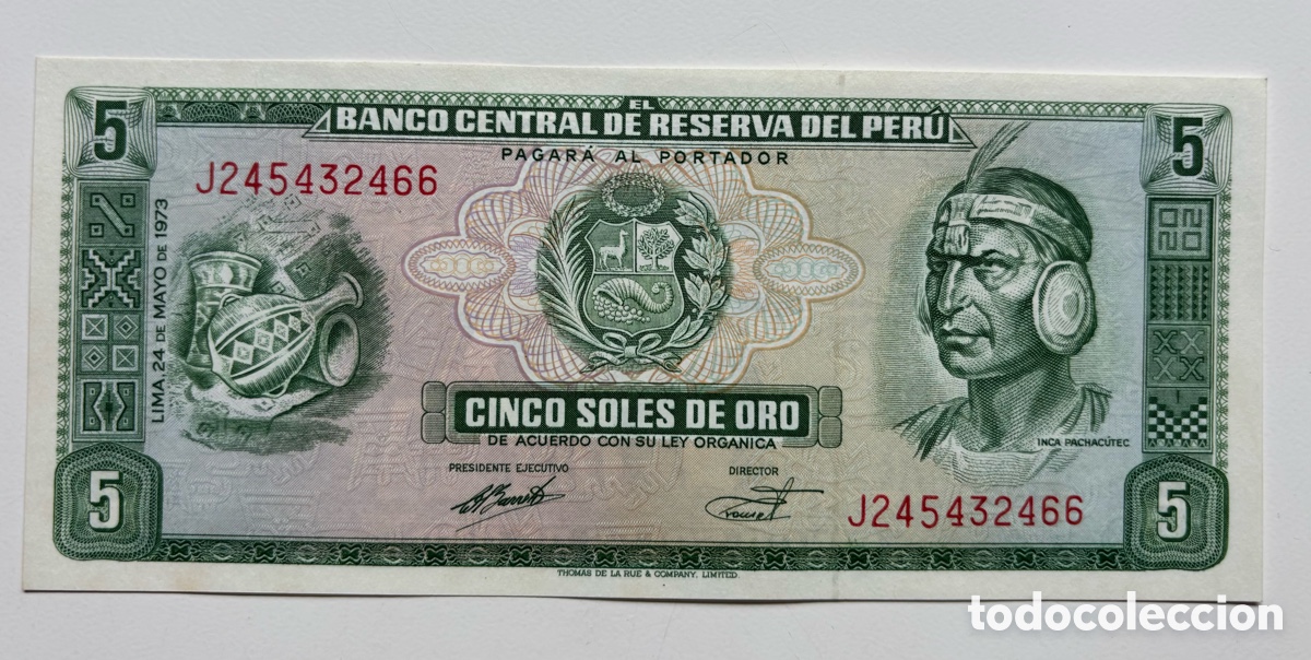 Billetes extranjeros: Billete PERU 5 Soles 1974 SC - Foto 1
