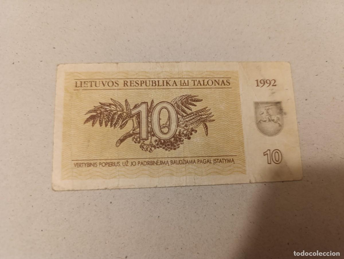 Billetes extranjeros: Billete Lituania, 10 talonas, a&ntilde;o 1992 - Foto 2