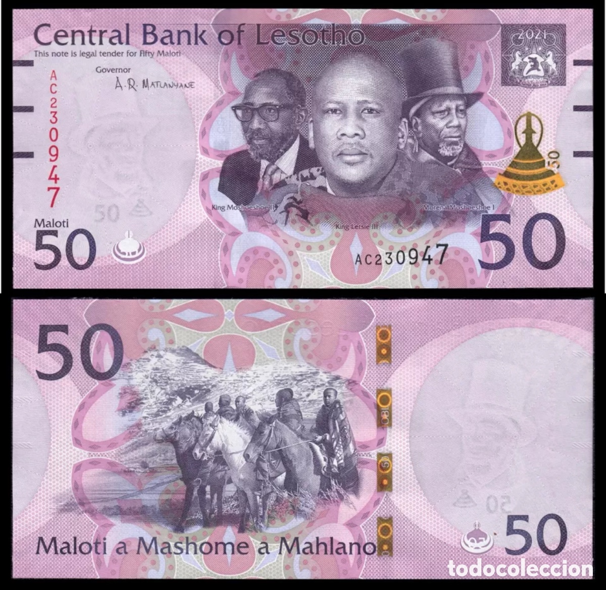 Billetes extranjeros: Billete LESOTHO 50 Maloti 2021 SC - Foto 1