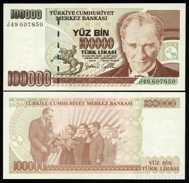 Billetes extranjeros: TURQUIA. 100000 lira (1997). Pick 206. Serie I. Sin ornamento en la esq. sup. dcha. S/C.