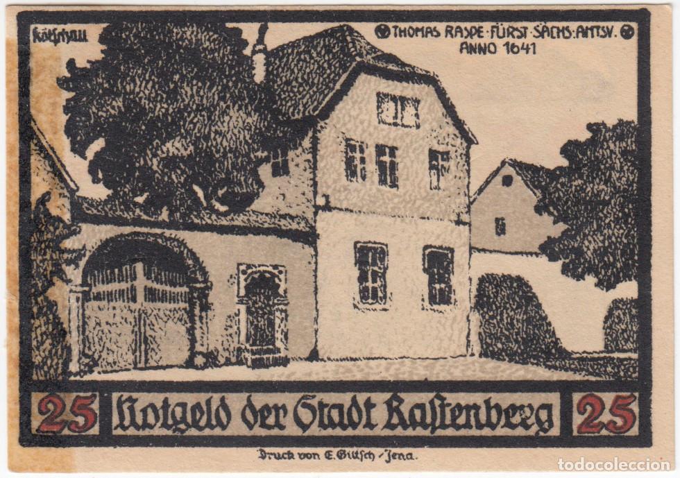 Billetes extranjeros: ALEMANIA Notgeld 25 pfennig 1921 RASTENBERG - Edificios de la Ciudad- Lote 344 - Foto 1