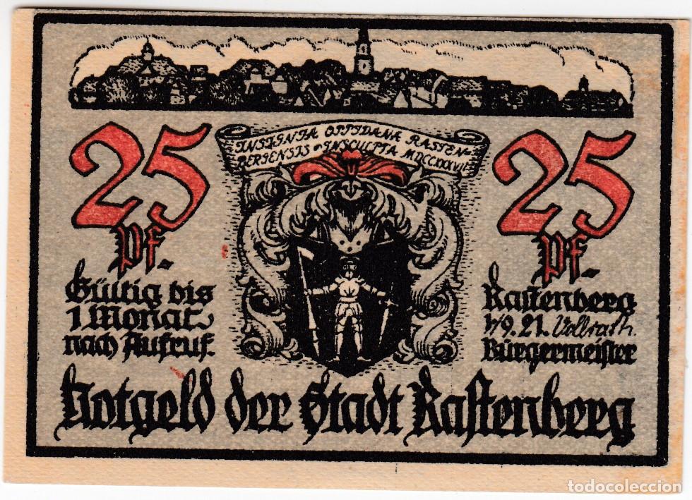 Billetes extranjeros: ALEMANIA Notgeld 25 pfennig 1921 RASTENBERG - Edificios de la Ciudad- Lote 344 - Foto 2