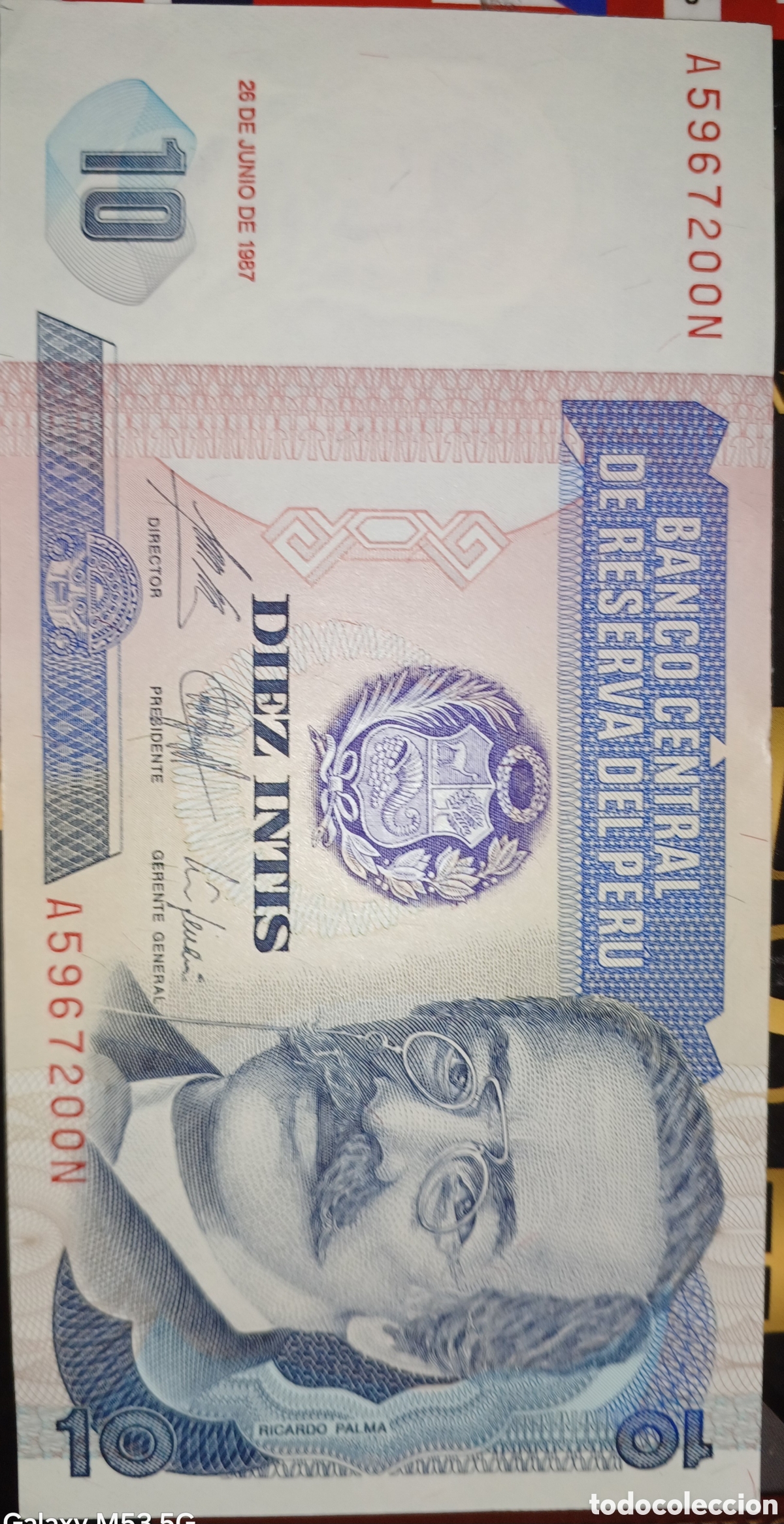 Billetes extranjeros: #Banco Central Del PERU 1987 , 10 intis sin circular - Foto 1