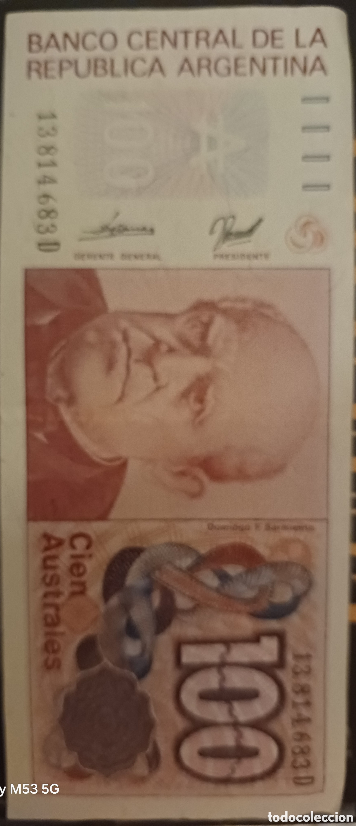 Billetes extranjeros: Rep&uacute;blica Argentina 1985 100australes sin circular - Foto 1
