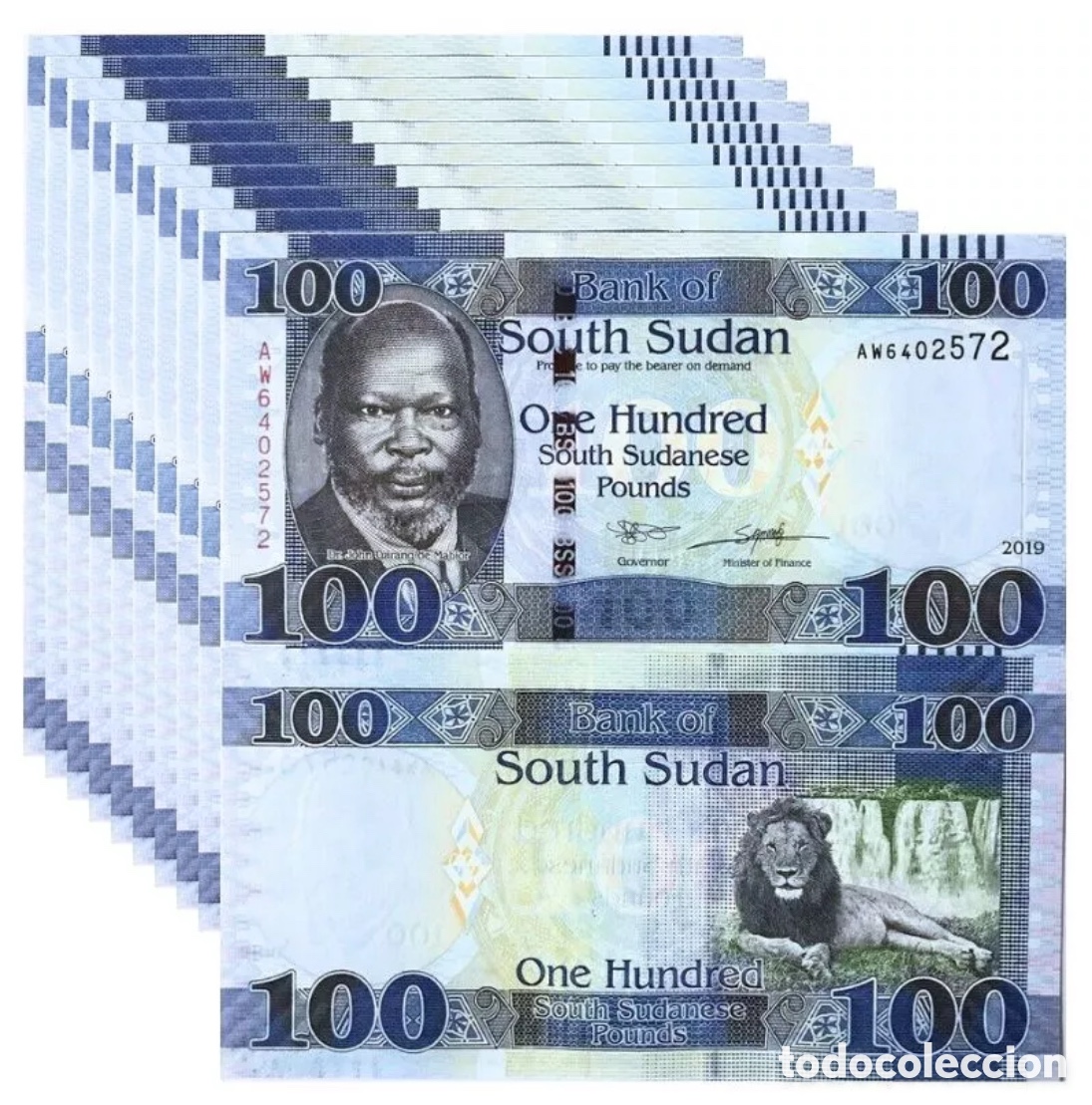 Internationale Banknoten: Lote x 10 Billetes SUDAN DEL SUR 100 Libras 2019 SC. Pounds