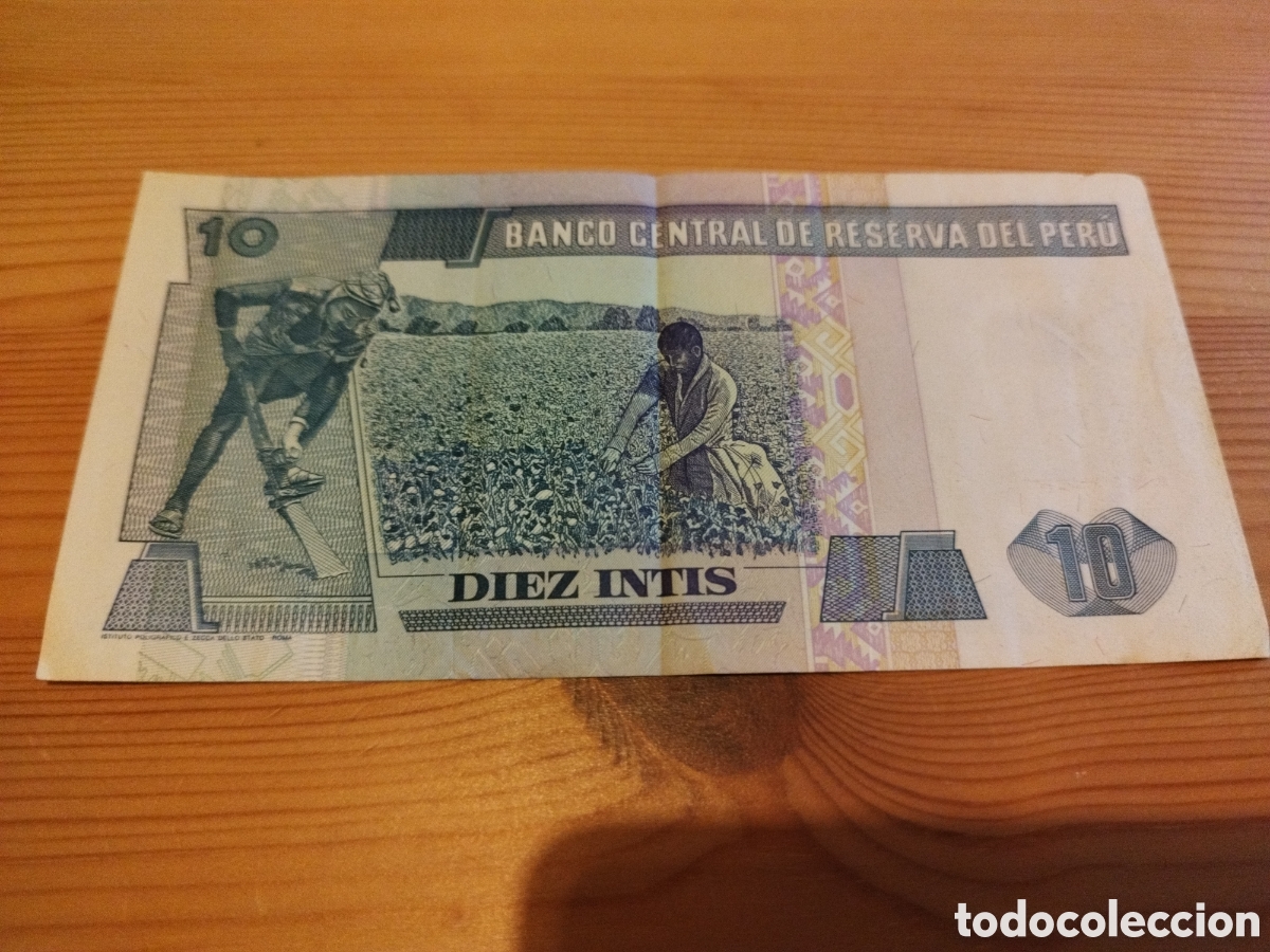Billetes extranjeros: Billete de Per&uacute; de 10 intis de 1987 - Foto 2