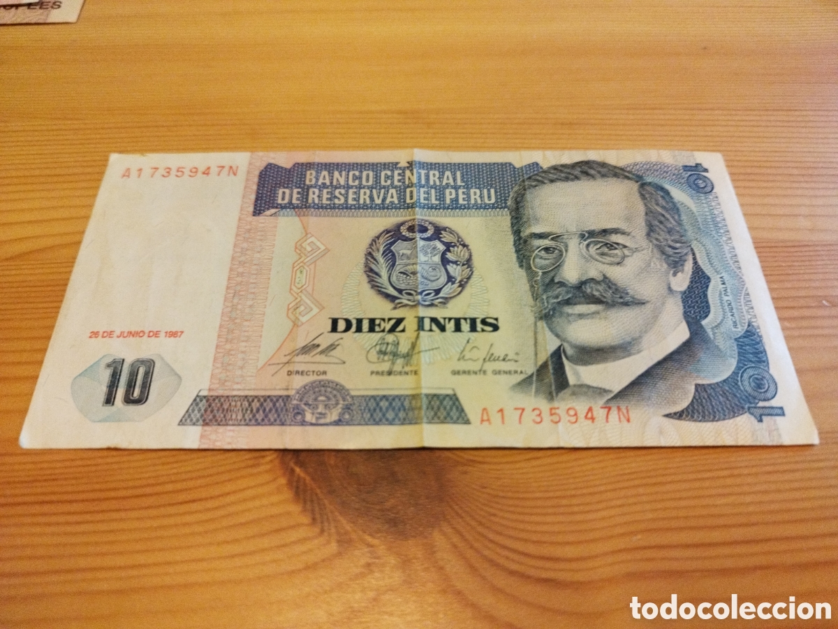 Billetes extranjeros: Billete de Per&uacute; de 10 intis de 1987 - Foto 1