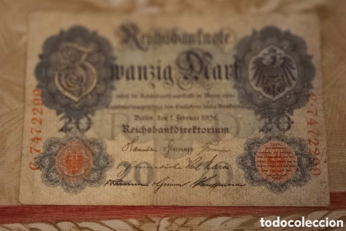 Billetes extranjeros: Imperio Alem&aacute;n 1905, billete de 20 marcos - Circulado - Foto 1