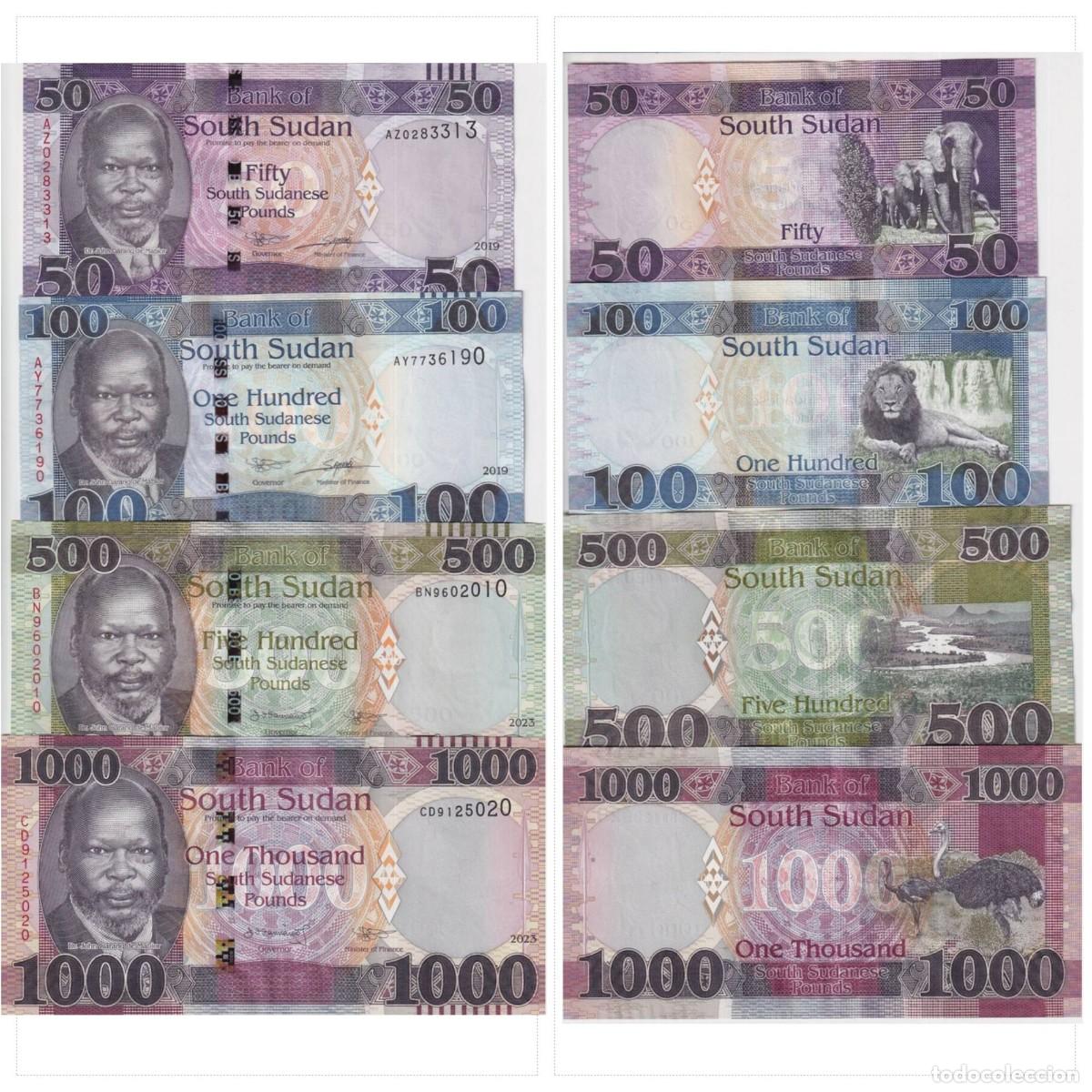 Billetes extranjeros: SUDAN DEL SUR 4 PCS 50 100 500 1000 LIBRAS 2019-2023 SIN CIRCULAR
