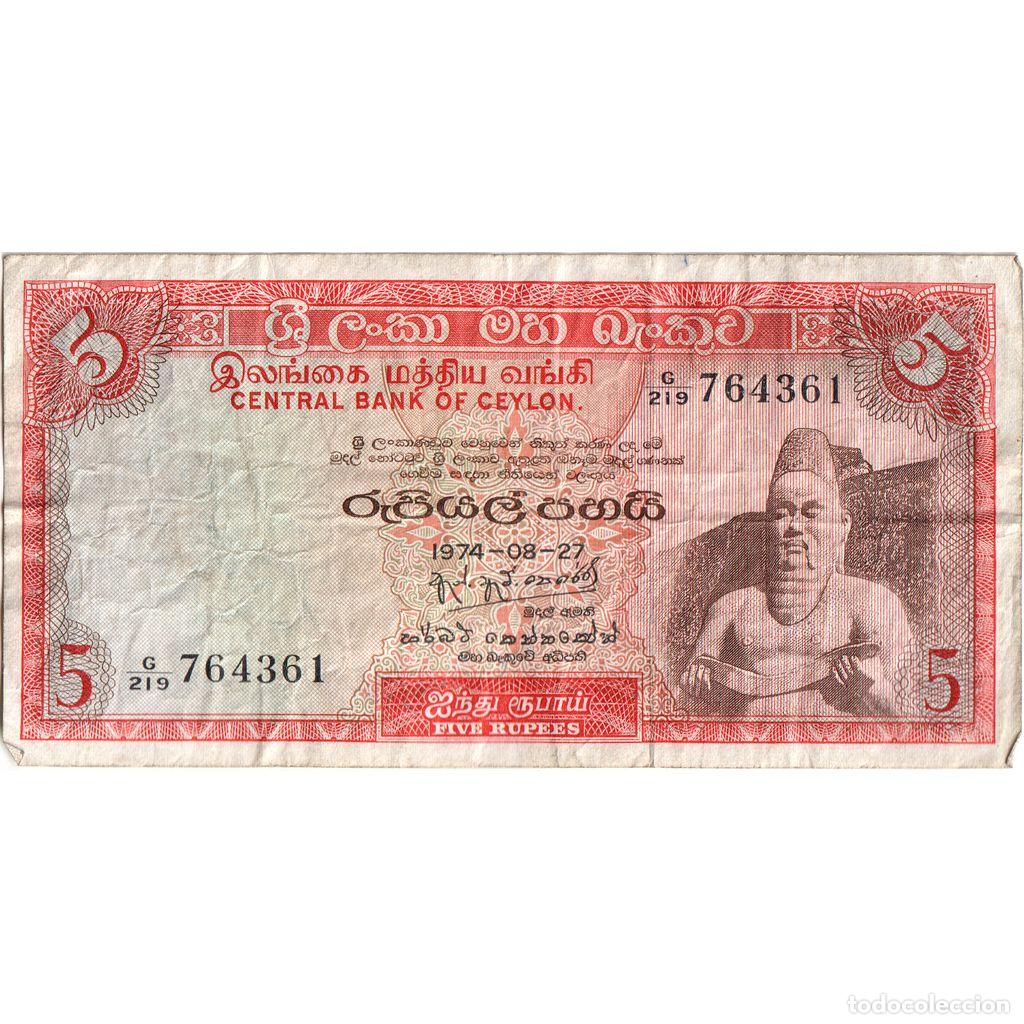 Billetes extranjeros: [#1293152] Ceil&aacute;n, 5 Rupees, 1974-08-27, BC - Foto 1