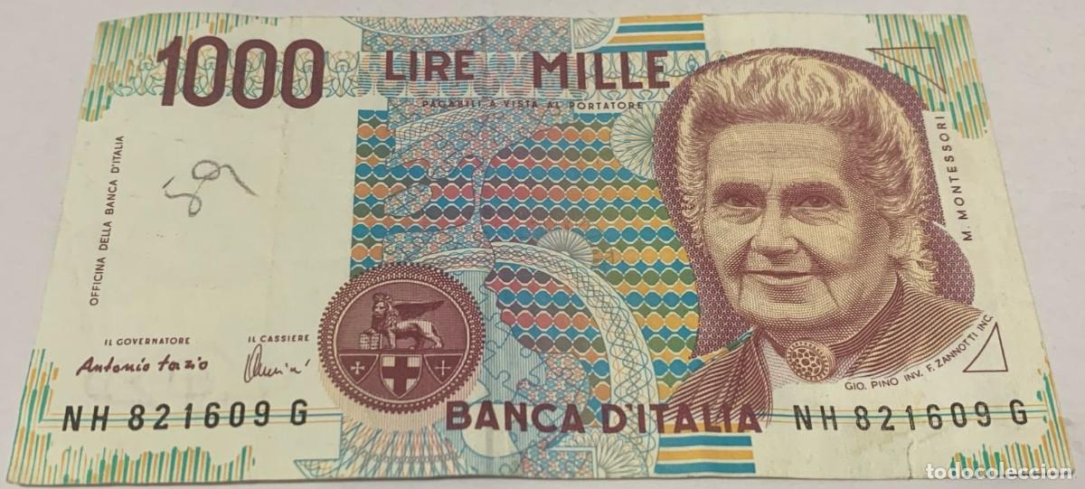 Notas Internacionais: Billete 1998. 1000 Liras. Italia. P-114c.4. Segundo Prefijo H. MBC. Maria Montessori. Ni&ntilde;os, Escuela