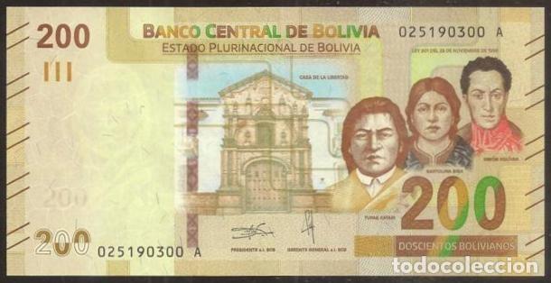 Billetes extranjeros: BOLIVIA. 200 bolivianos 2018. Pick 252. S/C. Gato andino.