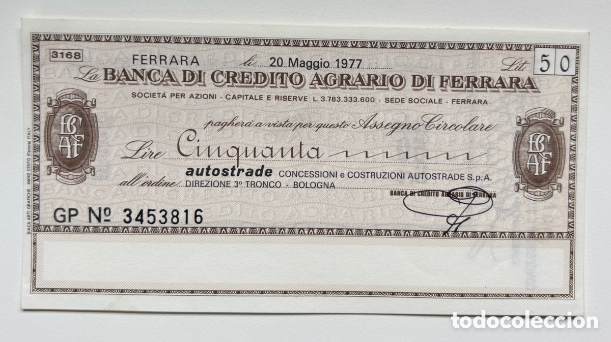 International Banknotes: ITALIA 50 Lira 1977 SC. BANCO FERRARA
