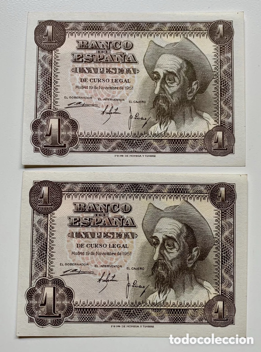 Billets internationaux: Billete 1 Peseta 1951 SIN SERIE SC/SC- Posible Pareja . LEER !