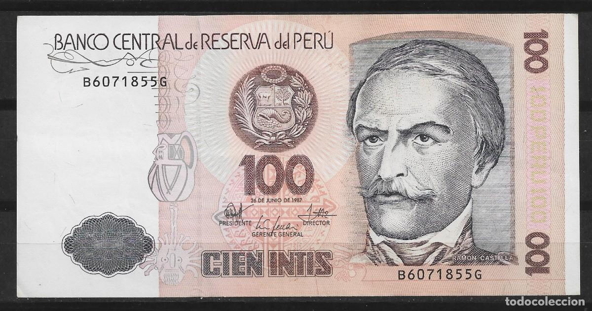 Billetes extranjeros: Per&uacute;. 100 Intis. Ram&oacute;n Castilla. - Foto 1