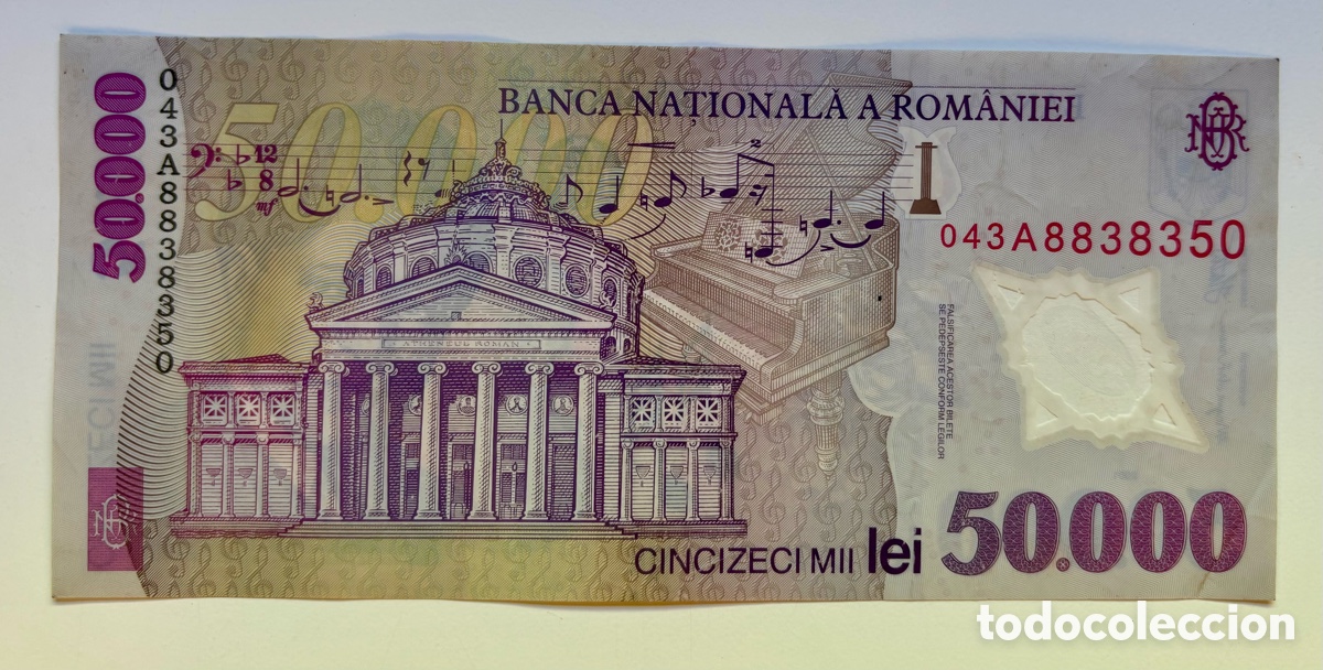 Billetes extranjeros: Billete RUMANIA 50000 Lei 2001 Polimero. Romania