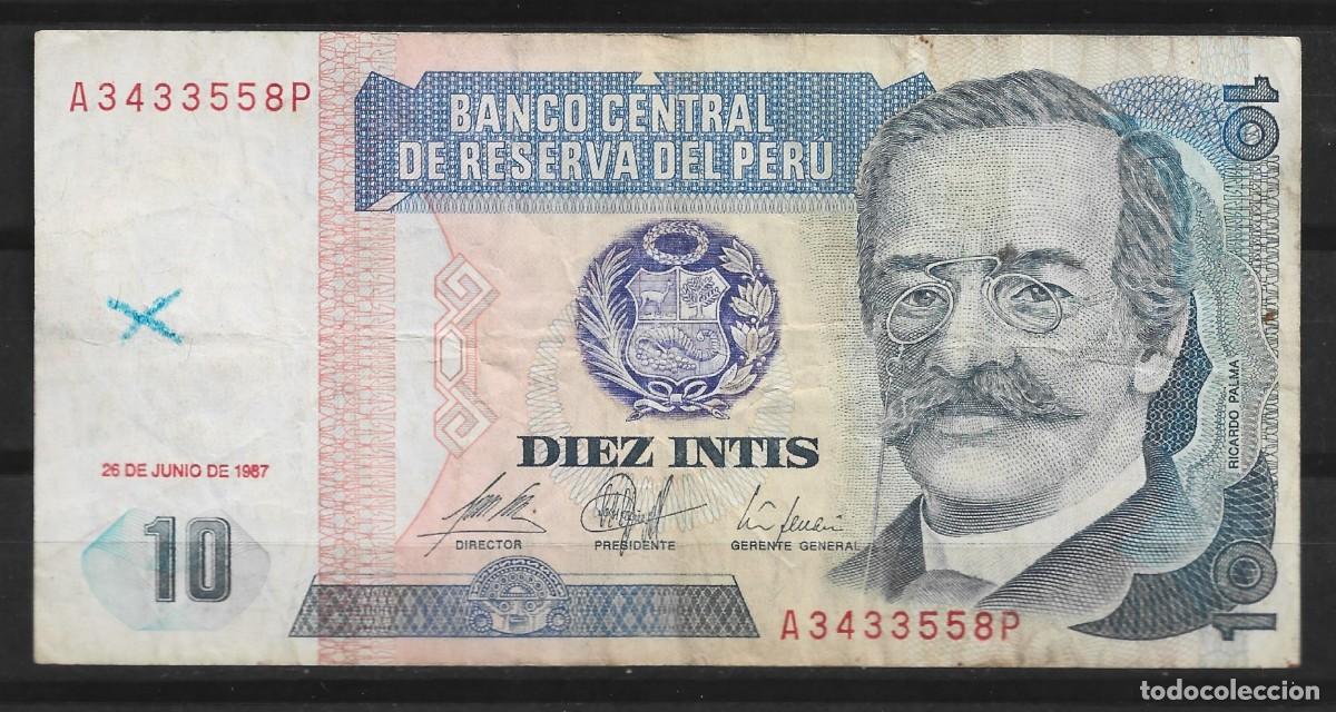 Billetes extranjeros: Per&uacute;. 10 Intis. Ricardo Palma. - Foto 1