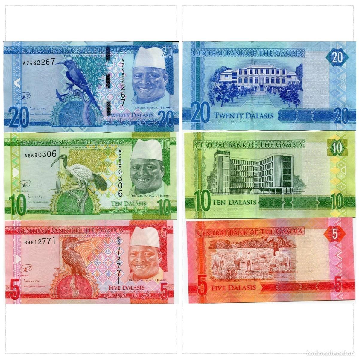 Billetes extranjeros: GAMBIA SET 3 PCS 5 10 y 20 DALASIS 2015 SIN CIRCULAR - Foto 1