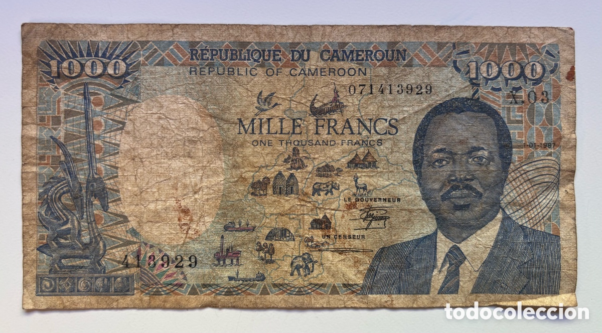 Internationale Banknoten: Billete CAMERUN 1000 Francos 1987 . Francs Cameroun