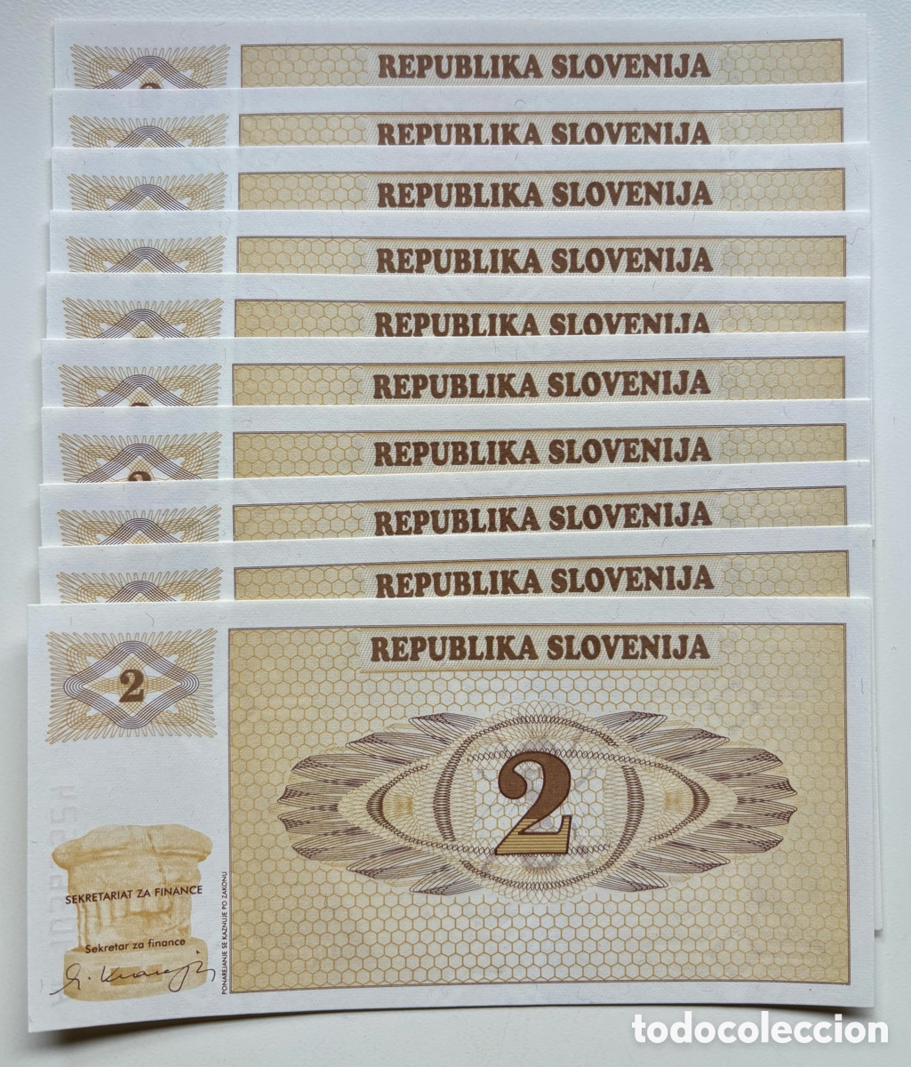 Billets internationaux: Lote x 10 Billetes ESLOVENIA 2 Tolar (1990) SC Pick 2a