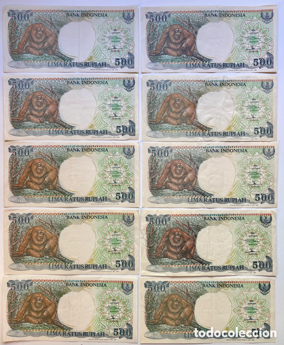 Billets internationaux: Lote x10 Billetes INDONESIA 500 Rupias 1992 BC+\EBC