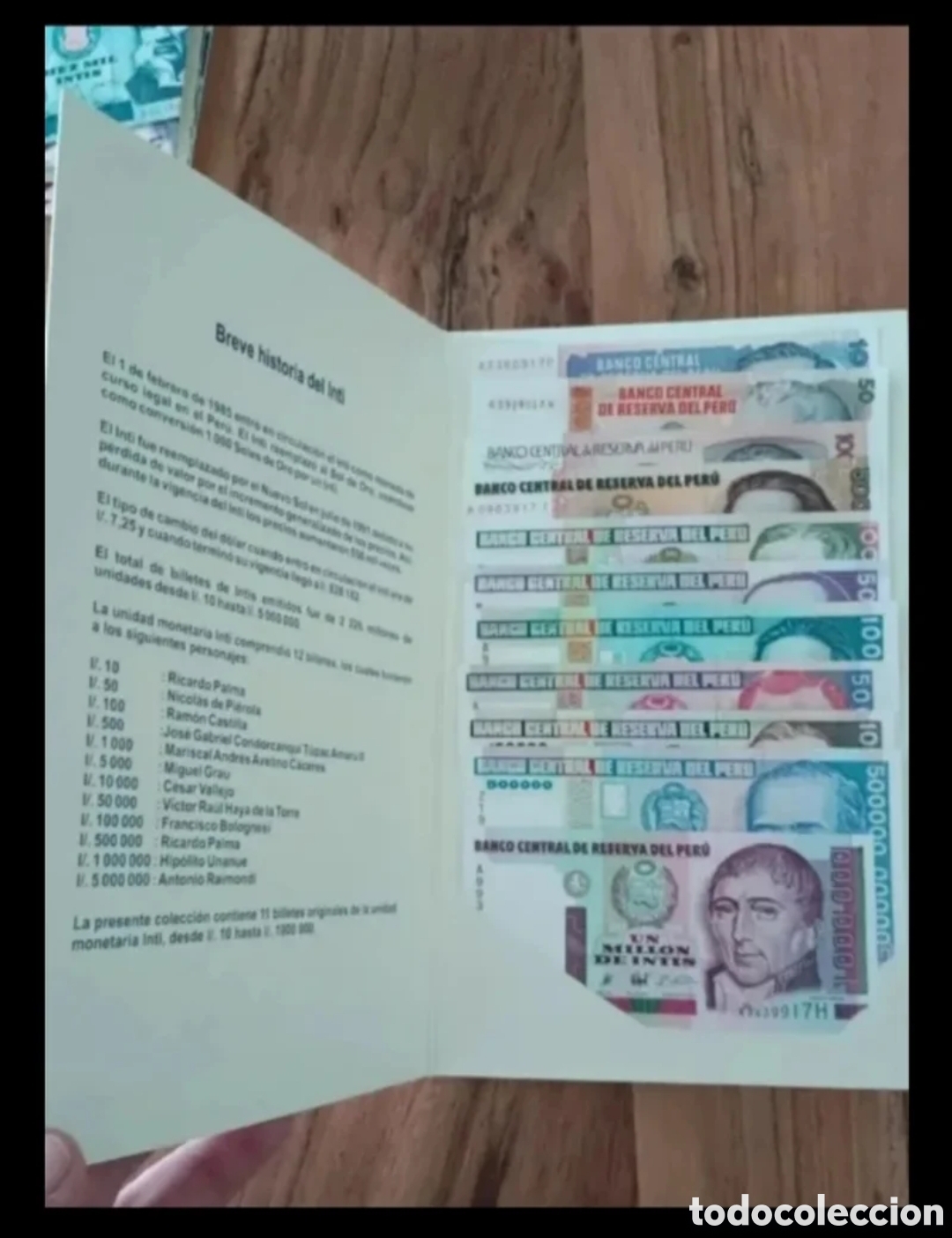 Billetes extranjeros: Carpeta con 11 billetes intis Per&uacute; - Foto 1