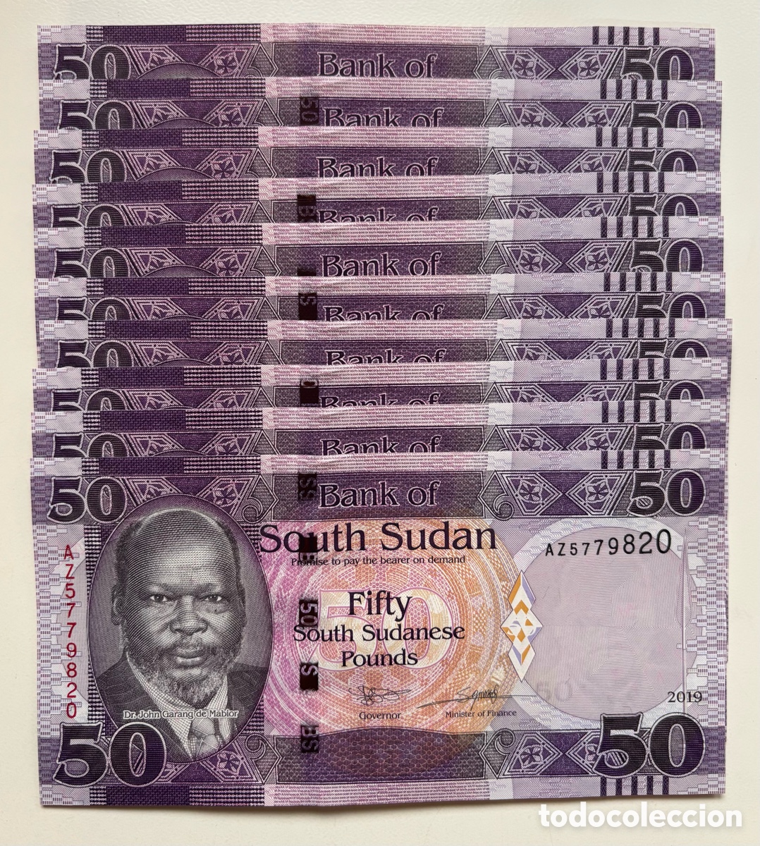 Internationale Banknoten: Lote x10 Billetes SUDAN DEL SUR 50 Libras 2019 SC. Pounds. Pick 14d