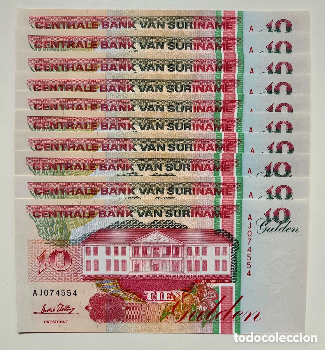 Banconote internazionali: Lote x10 Billetes SURINAME 10 Gulden 1996 SC. Pick 137b