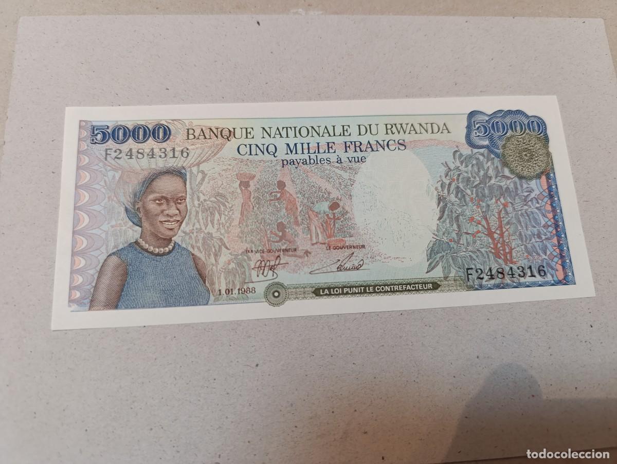 Billetes extranjeros: Billete Rwanda, 5000 francs, a&ntilde;o 1988, UNC - Foto 1