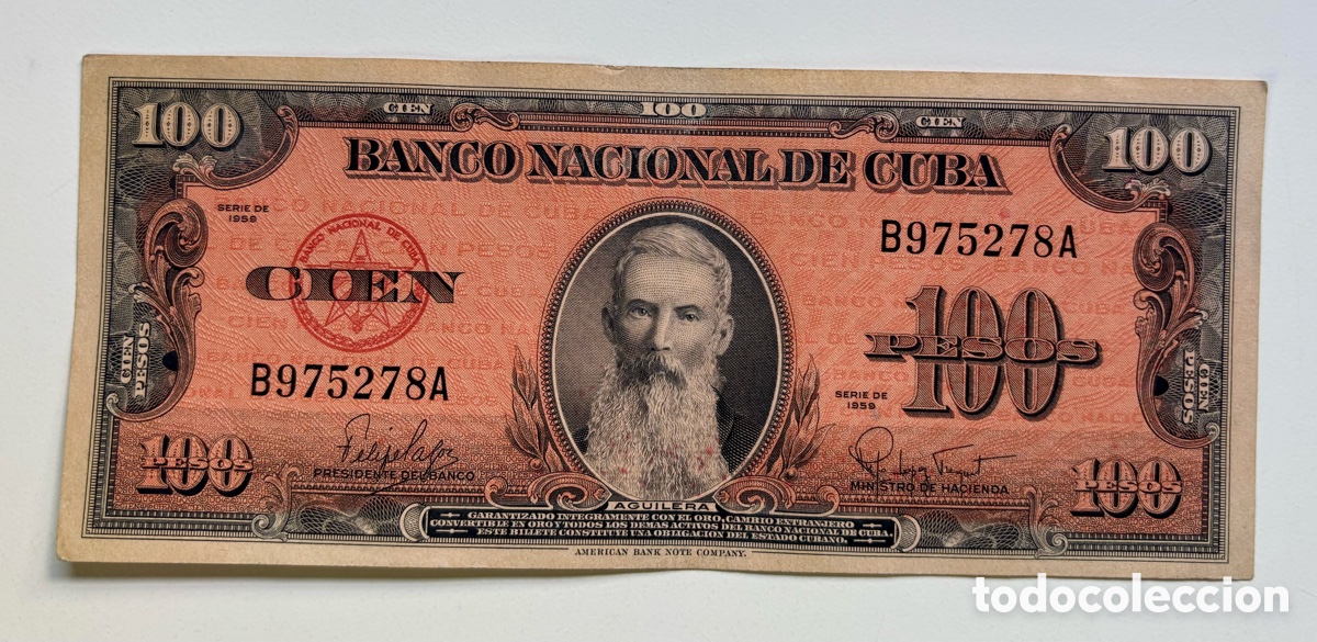 Billetes extranjeros: Billete CUBA 100 Pesos 1959. Aguilera