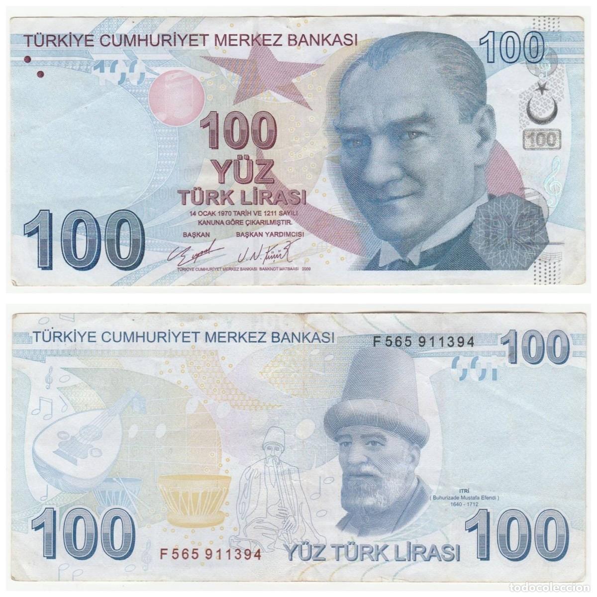 Billets internationaux: TURQUIA 100 LIRAS 2009 n/s F565 911394 CIRCULADO (el billete de la foto)