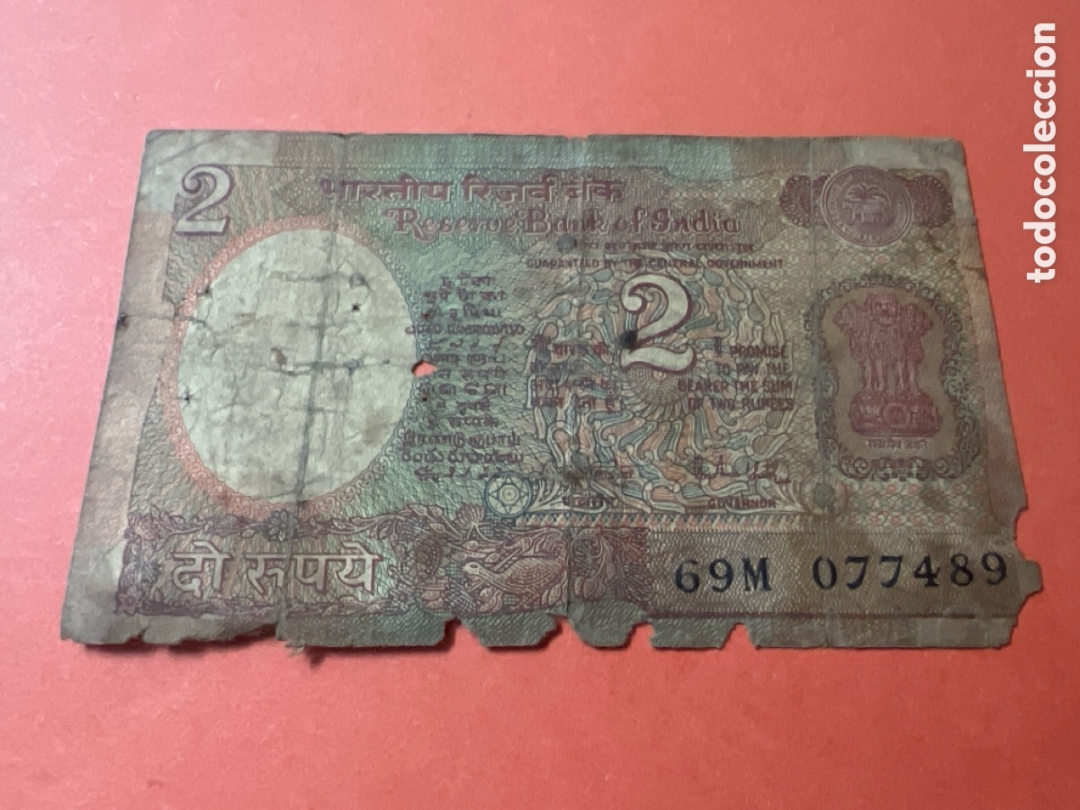 Billetes extranjeros: HB25. BILLETE. India. 2 rupias rupees. - Foto 1