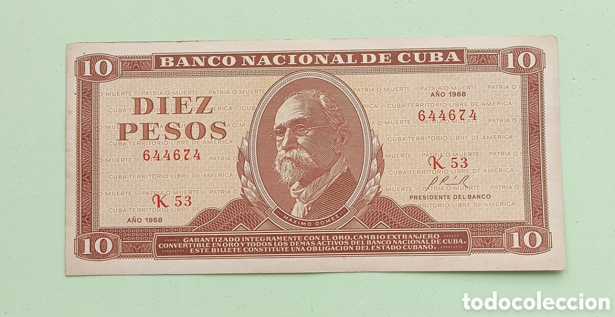 Billetes extranjeros: Cuba, 10 Pesos 1968. Circulado - Foto 1