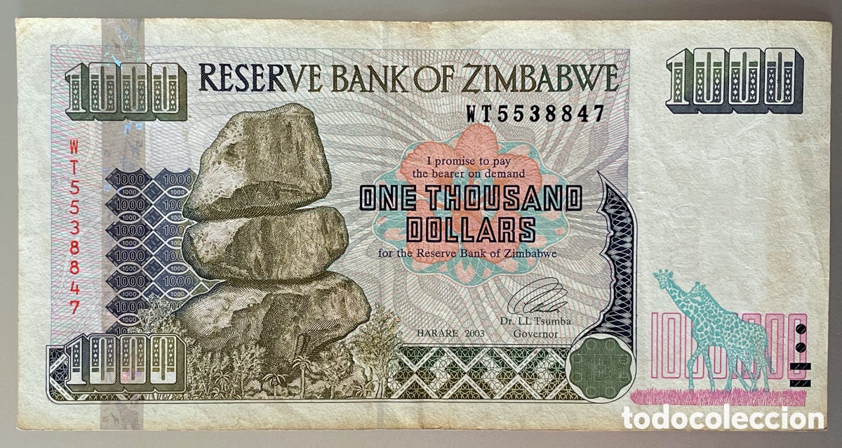 Billetes extranjeros: Zimbabwe. 1000 d&oacute;lares. 2003 - Foto 2