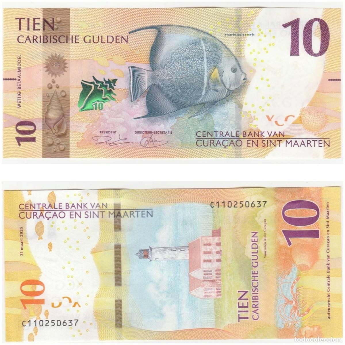 Billetes extranjeros: CURA&Ccedil;AO & ST MARTEEN 10 GULDEN 2025 Pick 1 n/s C110250637 SIN CIRCULAR (el de la foto)