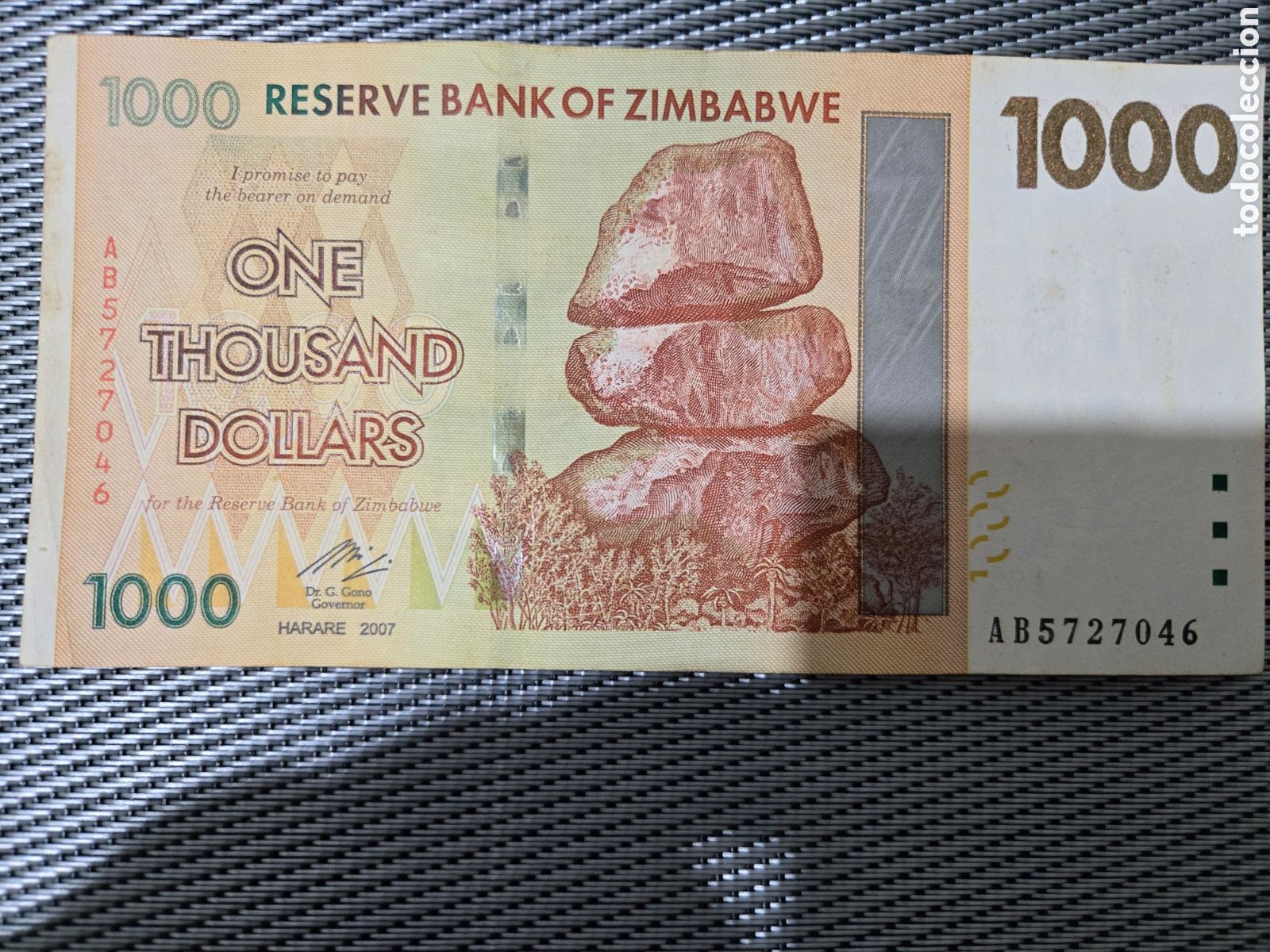 Billetes extranjeros: Billete 1000 d&oacute;lares Zimbabwe - Foto 1