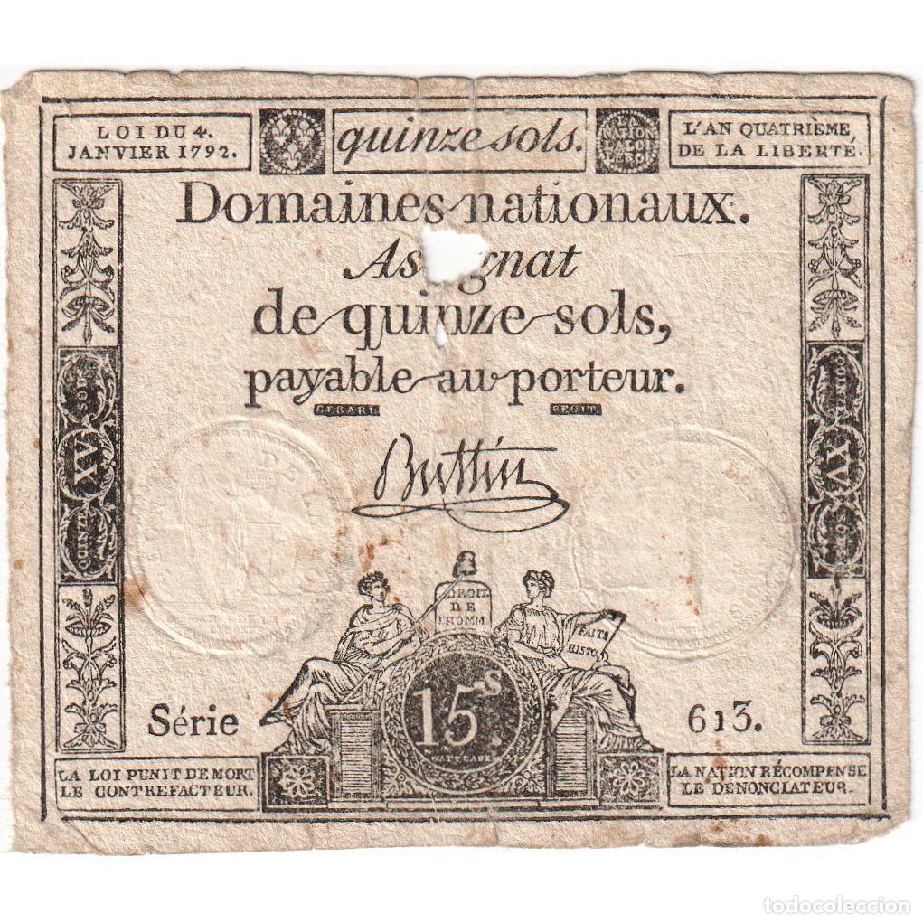 International Banknotes: [#1294993] Francia, 15 Sols, 1792-10-24, SERIE 613, BC