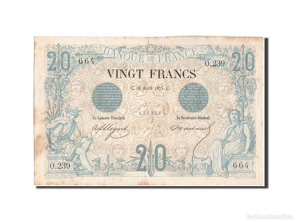 Notas Internacionais: [#206596] Billete, Francia, 20 Francs, 20 F 1874-1905 ''Noir'', 1870, 1875-04-26, BC+