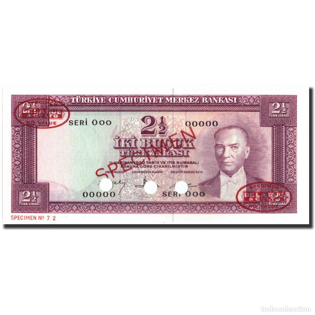 International Banknotes: [#213821] Billete, 2 1/2 Lira, 1930, Turqu&iacute;a, 1930, Specimen, KM:153s, UNC