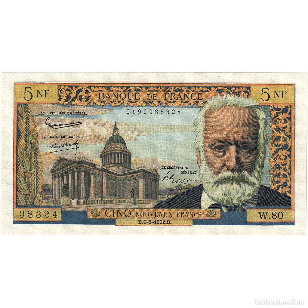 Billetes extranjeros: [#334531] Francia, 5 Nouveaux Francs, Victor Hugo, 1962, W.80, UNC, Fayette:56.11, KM:141a