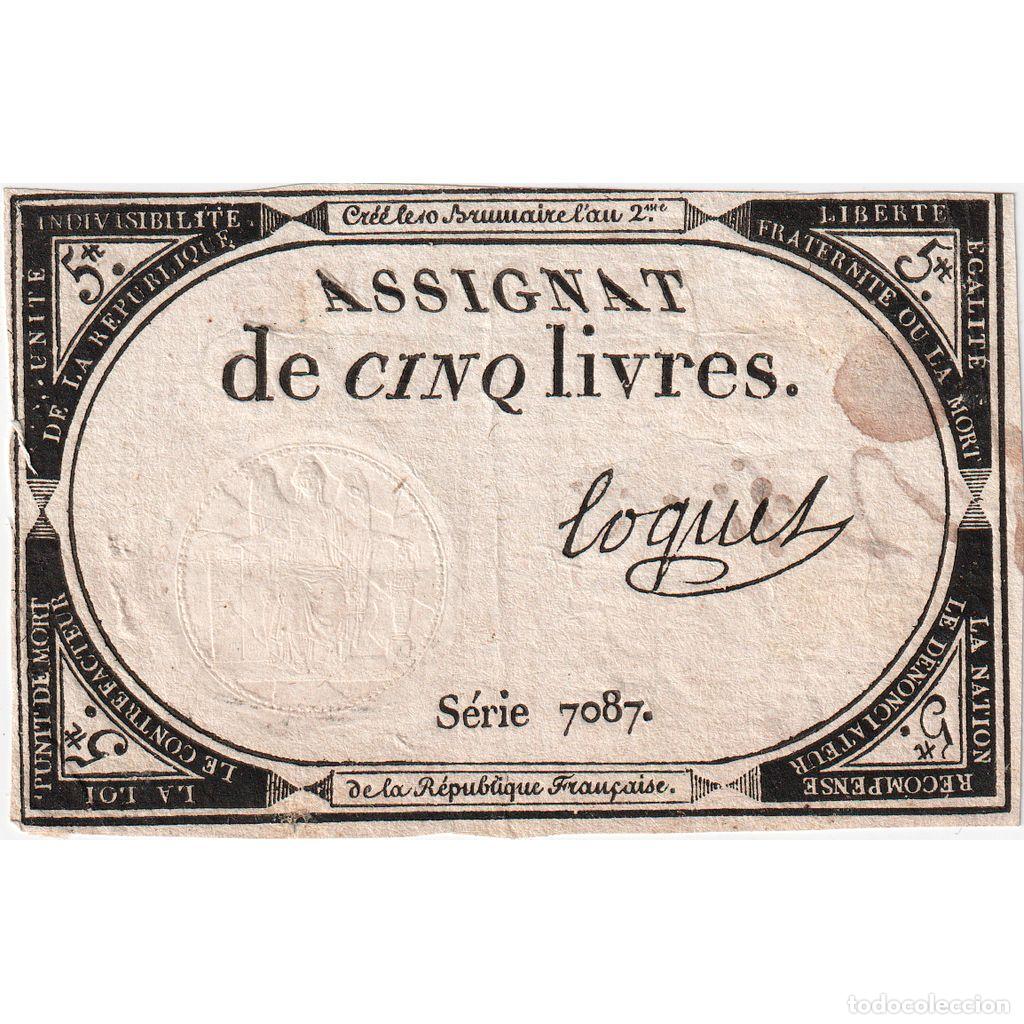 Notas Internacionais: [#376592] Francia, 5 Livres, 10 brumaire de l'an 2 - (31 octobre 1793), 7087, BC