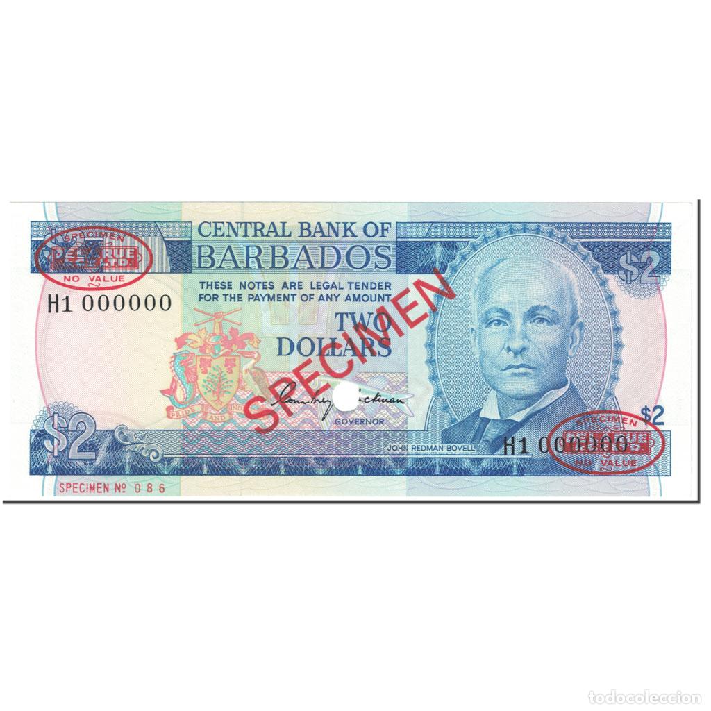 Billetes extranjeros: [#605418] Billete, 2 Dollars, 1980, Barbados, Undated (1980), Specimen, KM:30s, UNC